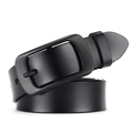 Cintura classica in pelle nera con fibbia in metallo opaco e raffinata texture venata - Nero / 110cm