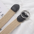 Ceinture tressée élastique beige avec embout en similicuir noir et boucle argentée - Beige Boucle Ronde