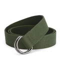 Army green canvas belt featuring double D-ring metal buckles and heavy-duty woven fabric - 110cm / Green