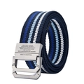 Marineblauer gestreifter Canvas-Gürtel mit matten Doppelring-Schnalle für Herren - Gestreift Blau