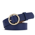 Damen-Ledergürtel in Marineblau mit Litschi-Muster und klassischer goldener Rundschnalle - Blau