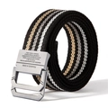Gestreifter schwarzer Canvas-Gürtel mit silberner Doppel-D-Ring-Metallschnalle - Gestreift Schwarz