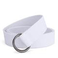 Classic white canvas belt with double D-ring metal buckle and thick woven texture - 110cm / White