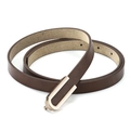 Schlanker dunkelbrauner Ledergürtel für Damen mit minimalistischer goldener U-Metallschnalle - 110cm / Kaffeebraun