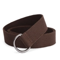 Classic dark brown canvas belt for women and men featuring a silver double D-ring buckle - 110cm / Coffee