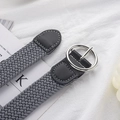 Grey woven elastic belt with silver round buckle and black leather details for style - Extended Version / Gray Round Buckle