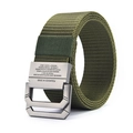 Army green nylon canvas belt for men with double ring metal buckle and tactical design - Green