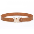 Ceinture marron pour femme avec boucle papillon dorée et strass brillants élégants - Kaki