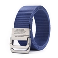 Blue nylon canvas belt with metallic double D-ring buckle and textured woven strap - Blue