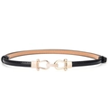 Cintura sottile da donna in pelle nera con fibbia classica in metallo oro chiaro lucido - Stile Fibbia a Ferro di Cavallo / Nero