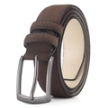 Cintura da uomo in pelle scamosciata marrone con fibbia in metallo spazzolato grigio scuro - caffè / 105cm