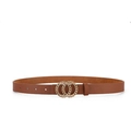Cinturón marrón textura litchi con hebilla de cadena metálica de doble anillo dorado - Caqui / 105cm