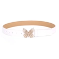Ceinture fine en cuir blanc pour femme avec boucle papillon dorée et strass - Blanc