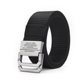 Tactical canvas belt with matte silver double ring buckle in premium black nylon - Black