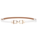 Elegante cintura sottile in pelle bianca da donna con fibbia dorata a doppio ferro di cavallo - Stile Fibbia a Ferro di Cavallo / Bianco