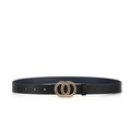 Cinturón fino de cuero sintético negro para mujer con hebilla dorada de doble anillo - Negro / 105cm