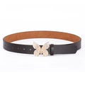 Ceinture chic en cuir noir pour femme avec boucle papillon dorée ornée de strass - café