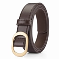 Cintura minimalista in pelle testa di moro da donna con elegante fibbia in metallo dorato - caffè / 105cm