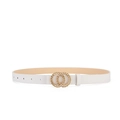 Cinturón fino blanco de mujer con hebilla de doble anillo dorado y trama de cadena - Blanco / 105cm