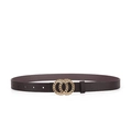 Deep brown leather belt for women featuring a golden double ring buckle with chain texture - Coffee / 105cm