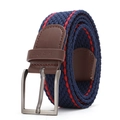 Cintura elastica intrecciata blu navy con strisce rosse e fibbia ad ardiglione argento - Ciano Rosso