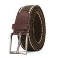 Cintura elastica intrecciata in nylon verde oliva con strisce beige e dettagli in pelle - Verde Beige