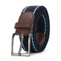 Cintura elastica intrecciata da uomo in nylon blu e nero con finiture in pelle marrone - Blu Ciano