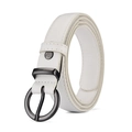 Cinturón fino de cuero blanco para mujer con hebilla circular de metal oscuro vintage - Blanco