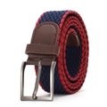 Elastic nylon woven belt in navy blue and red contrast with premium metal pin buckle - Red and Turquoise / 110cm