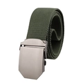 Army green canvas tactical belt for men with matte dark grey metal buckle on white background - Green