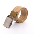 Tactical nylon woven belt with silver alloy buckle in khaki sand color for outdoor wear - Khaki
