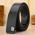 Klassieke zwarte leren riem voor heren met maataanduiding 110 cm en automatische gespafwerking - Rechtsonder Gladde Gesp Stijl / Zwart