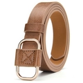 Brown leather belt with matte texture and a pale gold D-ring buckle for women - 105cm / Khaki