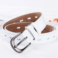 White minimalist leather belt with vintage pin buckle and double-row stitching detail - White