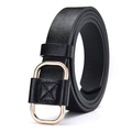 Women's black litchi pattern belt with elegant golden double ring oval buckle - 105cm / Black
