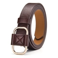 Minimalist dark brown litchi pattern belt for women with light gold metal buckle - 105cm / Coffee