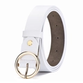Cintura classica in pelle bianca con fibbia rotonda in metallo dorato per uomo e donna - 110cm / Bianco