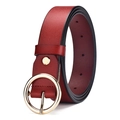 Cintura classica in pelle rosso scuro da donna con fibbia circolare in metallo dorato - 110cm / Rosso