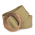 Cintura elastica intrecciata stile boho per donna con fibbia grande in legno naturale - Cachi