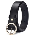 Cintura classica in pelle nera per uomo e donna con fibbia rotonda dorata lucida - 110cm / Nero