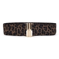 Wide elastic waist belt for women with leopard print pattern and golden metal buckle - Flat Buckle Leopard / 80-100cm