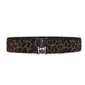 Stylish women's wide leopard print elastic belt with metallic triple-bead buckle closure - Round Buckle Leopard / 80-100cm