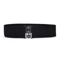 Women's wide elastic black waist belt with polished dark gunmetal triple ball interlocking buckle - Round Buckle Black / 80-100cm