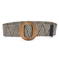 Cintura elastica in paglia con motivo chevron bianco e nero e fibbia in legno - A Righe Cachi e Nere