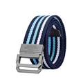 Geflochtener elastischer Stoffgürtel mit blau-weißen Streifen und D-Ring-Schnalle - 120 / Blau mit Spitze