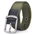 Army green canvas belt with LCDN engraved metal buckle and orange stitching detail - 120cm / Green