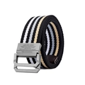 Elastischer Canvas-Gürtel mit schwarz-grauen Streifen und Doppelring-Metallschnalle - 120 / Blumenkante Schwarz