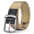 Men's tactical khaki nylon woven belt with matte silver buckle and leather details - 120cm / Khaki