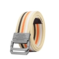 Gestreifter gewebter Segeltuchgürtel mit beige-orangen Mustern und Doppel-D-Ringschnalle - 120 / Orange Gestreift
