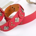 Cinturón vintage de cuero rojo para mujer con diamantes de imitación y metal floral - Rojo
